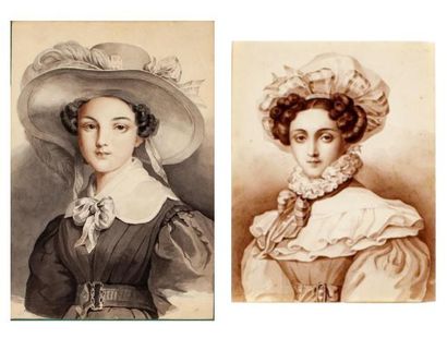 Ecole FRANÇAISE vers 1830 École FRANCAISE vers 1830
Portrait de jeune fille au chapeau...