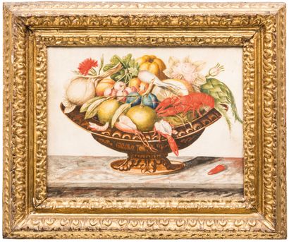 OCTAVIANUS MONFORT (active in Piedmont, news 1646 - 1696)
Pair of risers with fruits,... Gazette Drouot