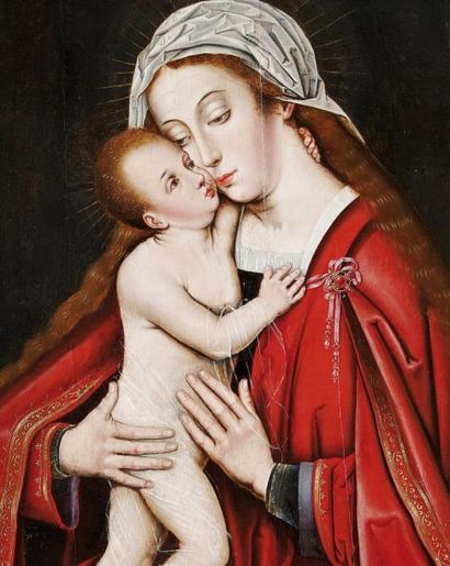 Ecole ANVERSOISE vers 1600, suiveur de Bernard van ORLEY Vierge à l'Enfant Panneau...