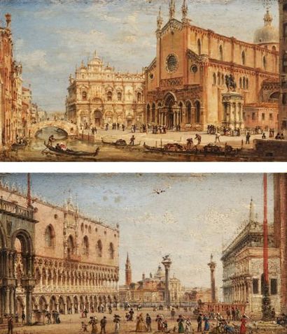 Giovanni GRUBACS (Venise 1829-1919) Vue de la Piazzetta et du Môle de Venise Vue...