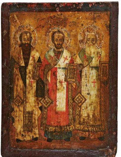 null Les Trois Saints Hiérarques Grèce du Nord B Signée et datée en partie effacée....