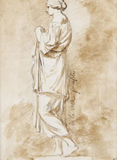 Ecole FRANÇAISE du XIXème s., suiveur d'Augustin PAJOU Etude de figure féminine drapée...