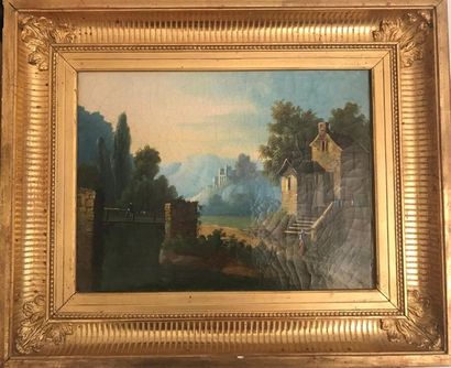 null ECOLE de la fin du XIXe siècle 
Paysage 
Huile sur toile rentoilée 
25 x 32...