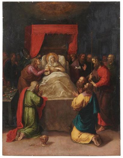 null Ecole FLAMANDE du XVIIe siècle, atelier de Frans FRANCKEN
La Mort de la Vierge
Cuivre
53,5...