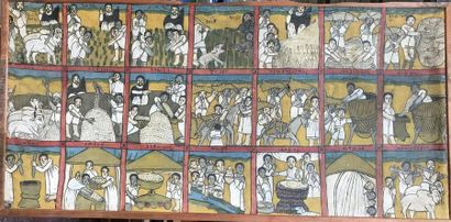 null ECOLE ETHIOPIENNE du XXe siècle 
Scènes traditionnelles 
Huile sur toile 
78...
