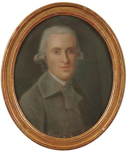 null ECOLE FRANCAISE du XVIIIe siècle 
Portrait d'homme en perruque 
Pastel ovale...