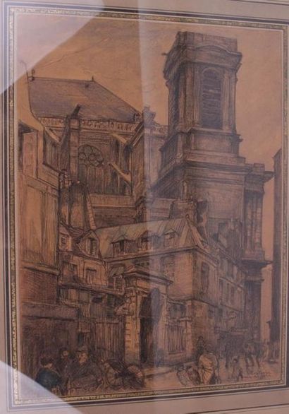 null A. BOUCHEROT (XXème)
Vue de Saint Eustache, 1920
Crayon et aquarelle sur papier,...