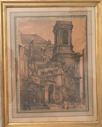 null A. BOUCHEROT (XXème)
Vue de Saint Eustache, 1920
Crayon et aquarelle sur papier,...