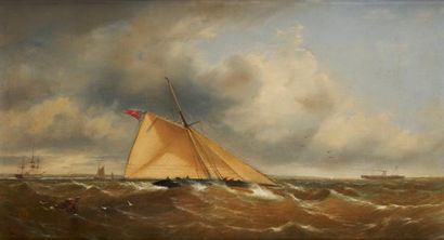 WILLIAM BROWN (Actif dans la deuxième moitié du XIXème siècle) Voilier sur mer agitée....