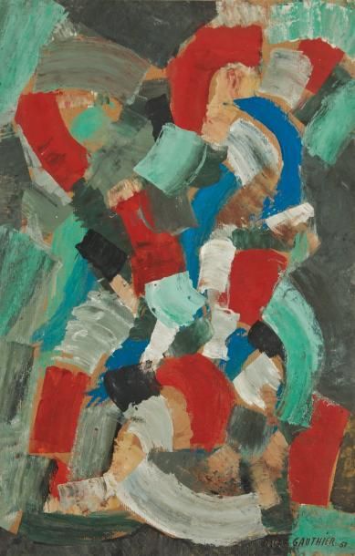 OSCAR GAUTHIER (1921-2009) Composition abstraite. Gouache sur papier, signé en bas...