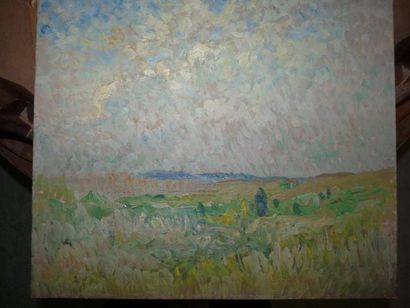 Etienne de MARTENNE ( 1868 - 1920) Paysage au ciel changeant. Huile sur toile. 46...