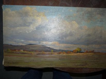 Etienne de MARTENNE ( 1868 - 1920) Paysage au ciel brumeux. Huile sur toile signée...