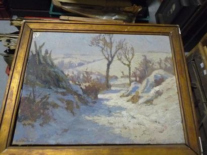 Etienne de MARTENNE ( 1868 - 1920) "Temps de neige en Morvan" Huile sur toile signée...