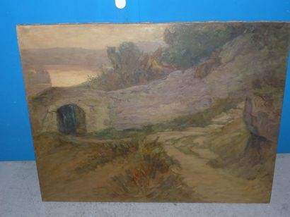 Etienne de MARTENNE ( 1868 - 1920) Grand paysage au mur. Huile sur toile. 88 x 115,5...