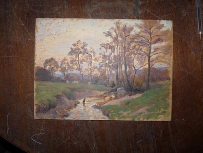 Etienne de MARTENNE ( 1868 - 1920) Ruisseau à l'automne Huile sur bois. 24 x 33 ...