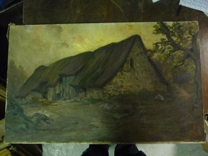 Etienne de MARTENNE ( 1868 - 1920) Chaumière Huile sur toile. 50 x 31 cm