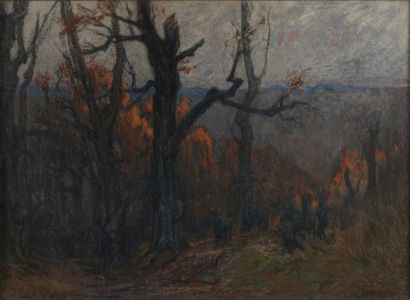 Etienne de MARTENNE ( 1868 - 1920) "Soir d'automne en Morvan" Huile sur toile signée...