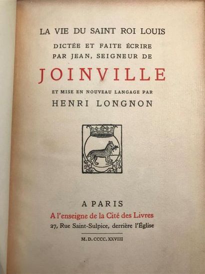 null JOINVILLE, La vie de Saint Louis, À l'enseigne de la Cité des Livres 1928. 1...