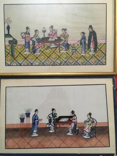 null CHINE, XXème siècle
Scènes de palais
Deux gouaches sur papier de riz 
17,5 x...