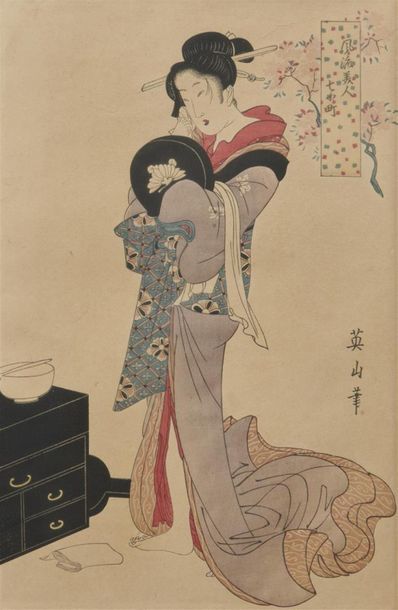 null Attribué à Kikugawa EIZAN (1786-1867) 
Deux Geishas 
Deux estampes en couleurs...