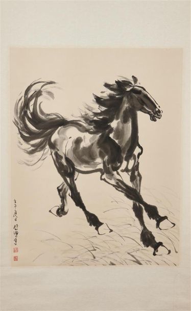 null CHINE - Moderne
D'après Xu Beihong:
Encre sur papier, représentant un cheval...
