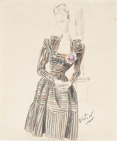 null Cecil BEATON (1904-1980)
Illustration de mode pour Pierre Balmain
Probablement...