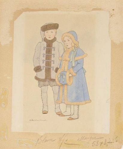 null Louis-Maurice BOUTET DE MONVEL (1850-1913)
Deux enfants en tenue d'hiver
Aquarelle...
