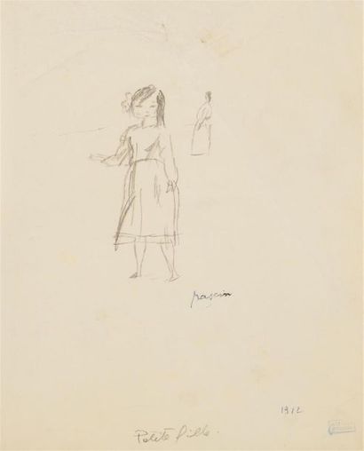 null Jules PASCIN (1885-1930)
Petite fille
Dessin au crayon sur papier, signé en...