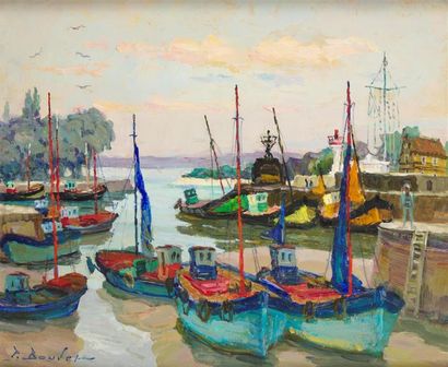 null Pierre BOUDET (1915/25-2010)
Port de pêche 
Huile sur isorel, signée en bas...