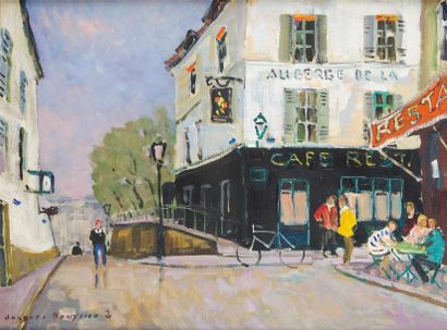 null Jacques BOUYSSOU (1926-2017)
Ruelle de Montmartre animée
Huile sur toile, signée...