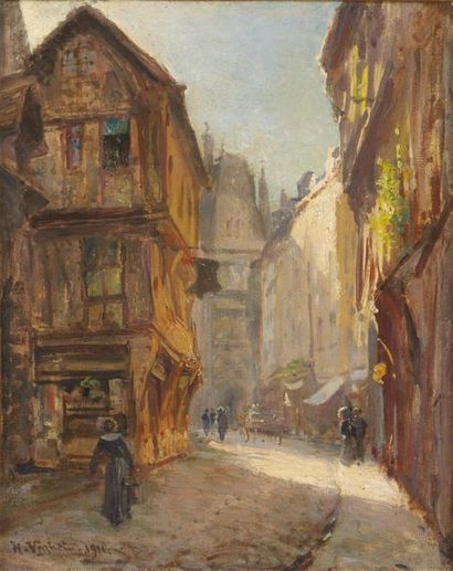 null Henri VIGNET (1857-1920)
Rouen, rue de l'épicerie animée
Huile sur toile, signée...