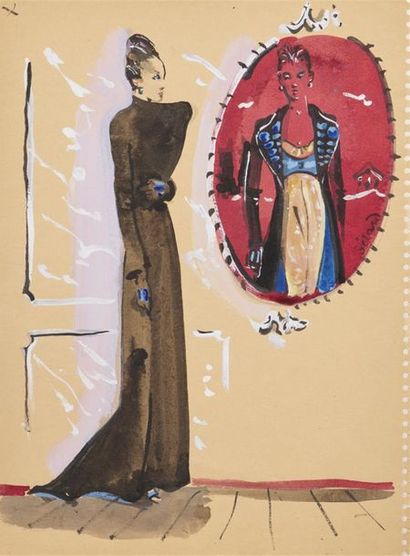 null Christian Jacques BERARD (1902-1949)
Modèle au miroir en manteau noir
Aquarelle,...