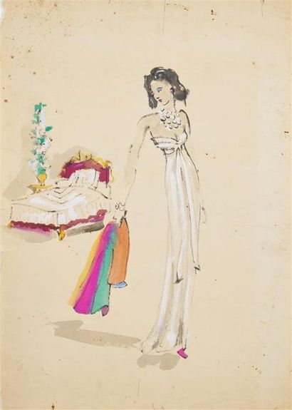 null Attribué à Christian Jacques BERARD (1902-1949)
Modèle au foulard coloré. 
Aquarelle,...