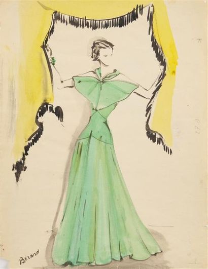null Christian Jacques BERARD (1902-1949)
Modèle à la robe verte. 
Aquarelle, encre...