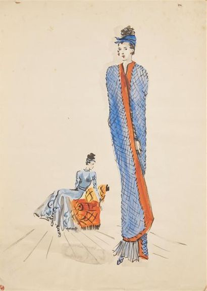 null Christian Jacques BERARD (1902-1949)
Modèles aux robes de soirée bleues. 
Probablement...