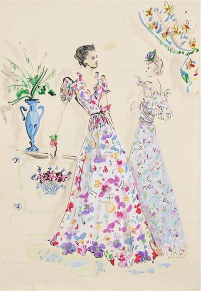 null Christian Jacques BERARD (1902-1949)
Modèles aux robes fleuries
Aquarelle, encre...