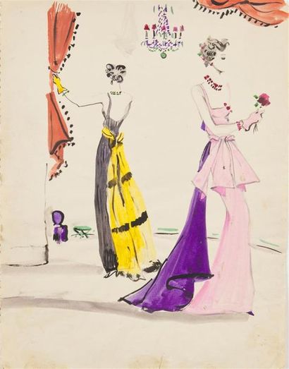 null Christian Jacques BERARD (1902-1949)
Modèles en robe du soir, projet pour Vogue,...