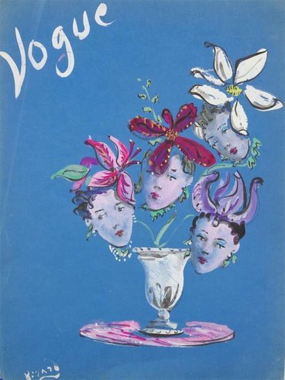 null Christian Jacques BERARD (1902-1949)
Vase et têtes fleuries. 
Projet de couverture...