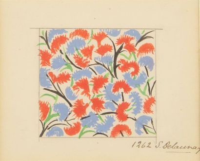 null Sonia DELAUNAY-TERK (1885-1979)
Etude pour un imprimé textile fleuri
Gouache...