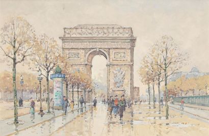 null Ecole française du début du XXème siècle
Paris, l'Arc de triomphe
Aquarelle...