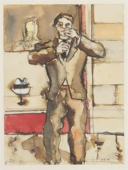 null Jean HÉLION (1904-1987)
Portrait d'homme à la cigarette
Aquarelle et encre sur...