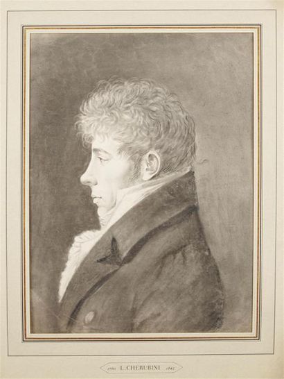 null Edme QUENEDEY DES RICEYS (1756-1830) 
Profil de Luigi CHERUBINI (1760-1842)...