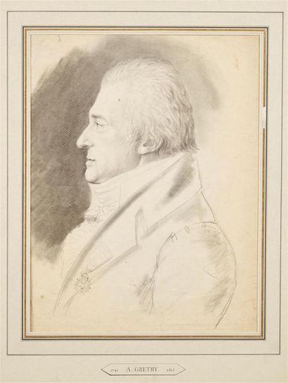 null Edme QUENEDEY DES RICEYS (1756-1830) 
Profil de André GRETRY (1741-1813)
Crayon...