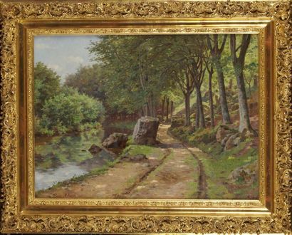 null Paul ABRAM (1854-1984)
Bord de rivière 
Huile sur toile signée en bas à gauche...
