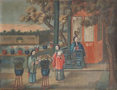 null CHINE, Canton - XIXe siècle
Le jardin de chrysanthèmes
Huile sur toile
(Petit...