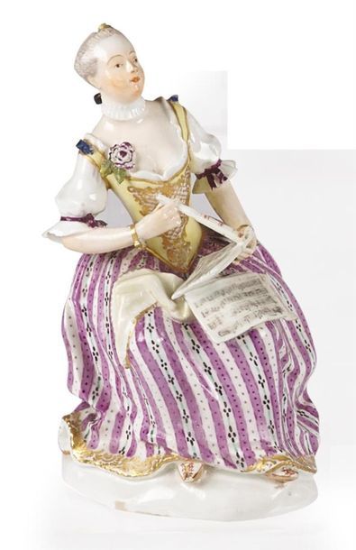 null Vienne
Figure en porcelaine à décor polychrome représentant une femme assise...