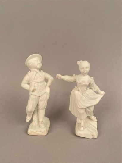 null Mennecy (attribué à)
Paire de statuettes en porcelaine tendre représentant un...