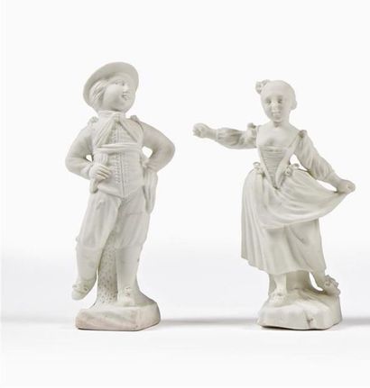 null Mennecy (attribué à)
Paire de statuettes en porcelaine tendre représentant un...