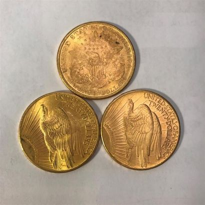 null * 3 pièces de 20 dollars en or :2 x Saint-Gaudens (1910-1924) et 1 x Liberté...