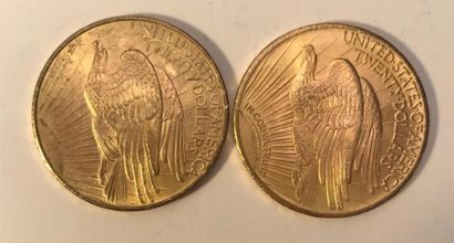 null * 2 pièces de 20 dollars or type Saint-Gaudens (1908, 1927) 